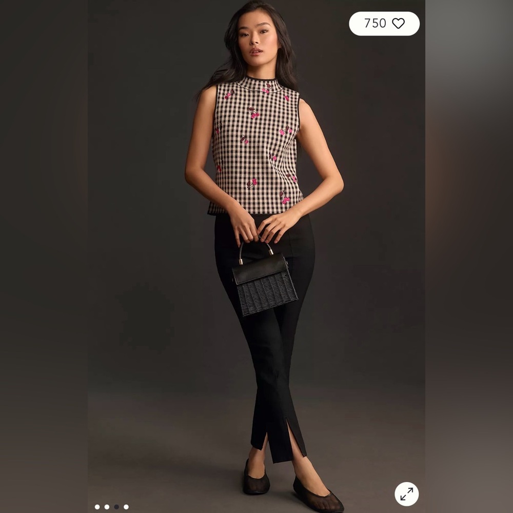 Maeve Anthropologie Sweater Vest Women’s Gingham Embroidered Cherries Large - Picture 10 of 14